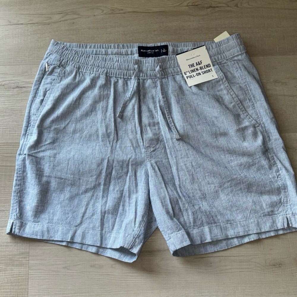 Abercrombie & Fitch Linen Blend Pull-on Shorts Blue & White Pinstripe